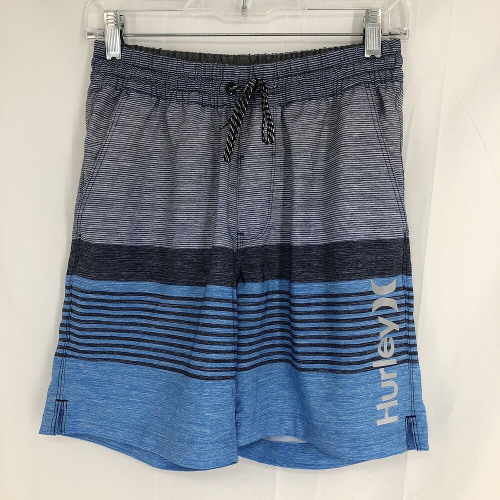 Hurley Blue Striped 18” Outseam Lined Swim Board Shorts Reflective Small 7”
